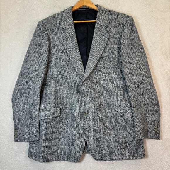 VINTAGE Harris Tweed Blazer Mens 46L Wool Herringbone Made...